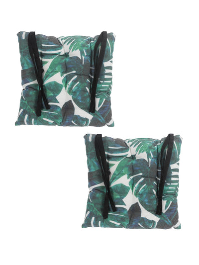 Green Set of 2 Floral Patterned Chair Pads
