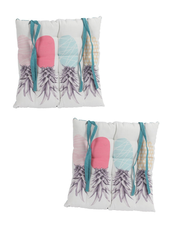 White & Sea Green Chair Pad Cushion Seat Self Printed - Set of 2, 40 cm x 40 cm