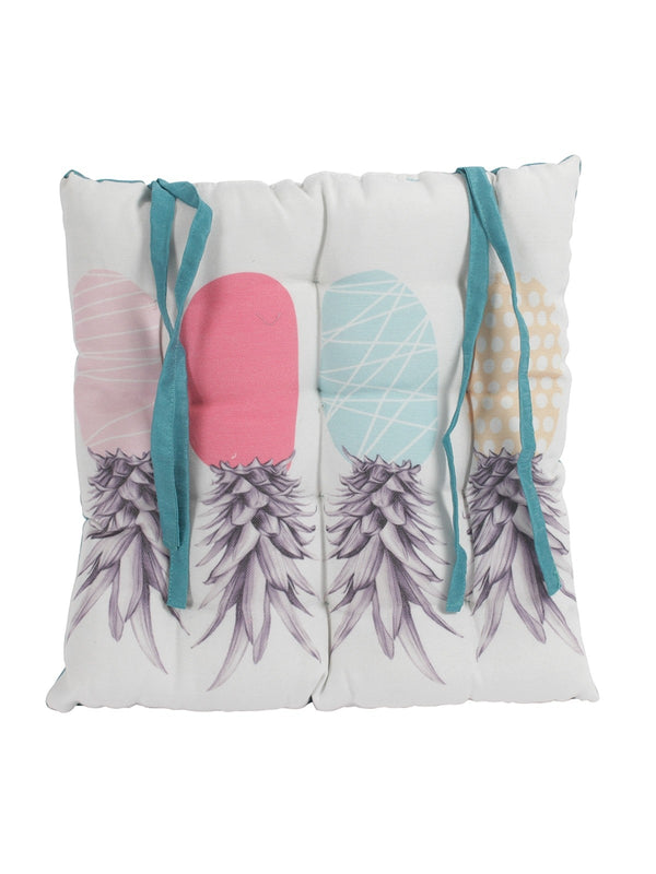 White & Sea Green Chair Pad Cushion Seat Self Printed - Set of 2, 40 cm x 40 cm