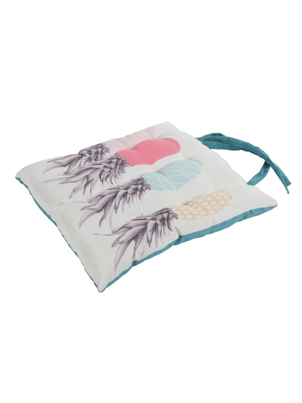 White & Sea Green Chair Pad Cushion Seat Self Printed - Set of 2, 40 cm x 40 cm