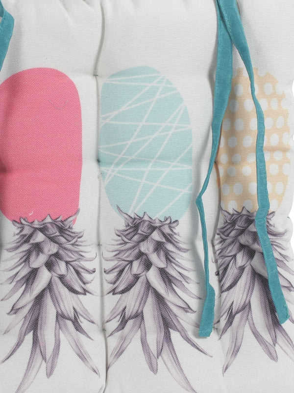 White & Sea Green Chair Pad Cushion Seat Self Printed - Set of 2, 40 cm x 40 cm