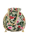 Green & Gold Floral Embellished Silk Designer Potli Bag / Hand Bag