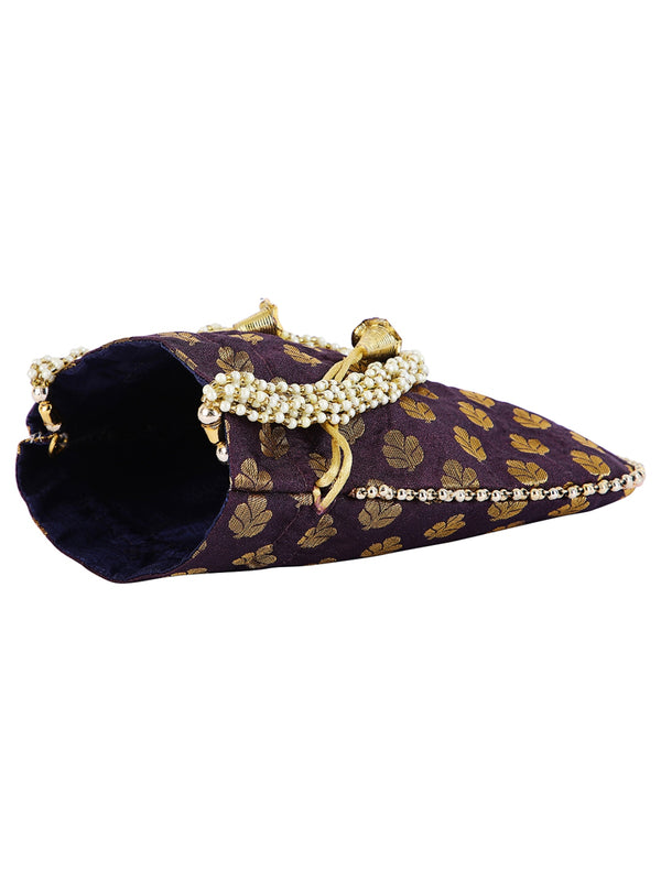 Purple Floral Embellished Silk Designer Potli Bag / Hand Bag