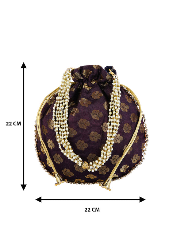 Purple Floral Embellished Silk Designer Potli Bag / Hand Bag