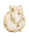 Beige Floral Embellished Silk Designer Potli Bag / Hand Bag