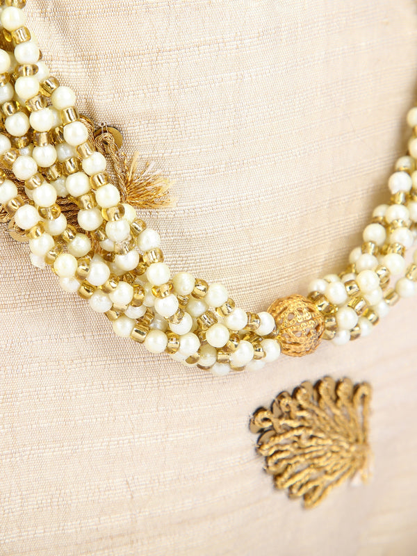 Beige Floral Embellished Silk Designer Potli Bag / Hand Bag