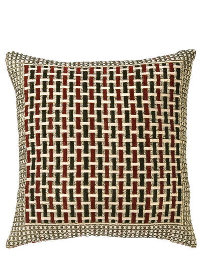 Soft Chenille Fabric Geometric Cushion Cover 16 inch x 16 inch, Set of 5 - Gold & Maroon