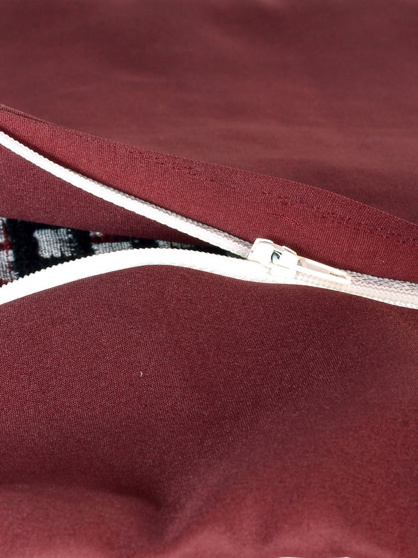 Soft Chenille Fabric Geometric Cushion Cover 16 inch x 16 inch, Set of 5 - Gold & Maroon