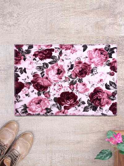 White & Pink Floral Patterned Doormat, 16 Inch x 24 Inch