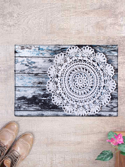 Turquoise & White Printed Patterned Doormat, 16 Inch x 24 Inch