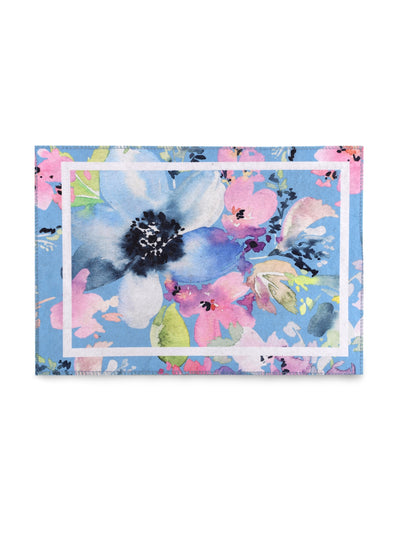 Blue Floral Patterned Doormat, 16 Inch x 24 Inch