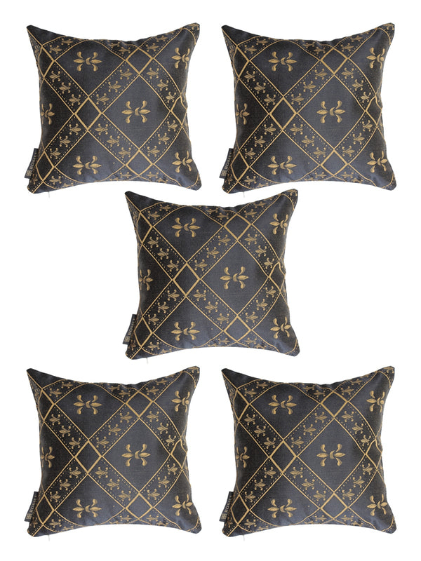 Soft Poly Cotton Ethnic Motifs Cushion Covers 12x12 set of 5  - Navy Blue