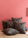 Soft Poly Cotton Ethnic Motifs Cushion Covers 12x12 set of 5  - Navy Blue