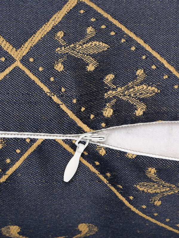 Soft Poly Cotton Ethnic Motifs Printed Cushion Covers 16x16  Set of 5 - Navy Blue