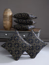 Soft Poly Cotton Ethnic Motifs Printed Cushion Covers 16x16  Set of 5 - Navy Blue