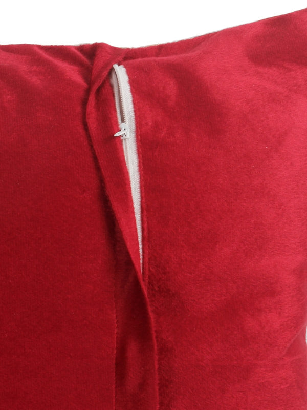 White & Maroon Polyester Velvet Pillow Covers - Pack of 2