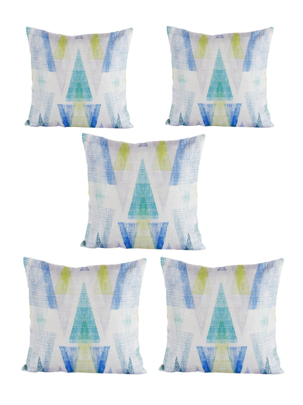 Geometric Polyester Cushion Cover 16x16 Inch, Set of 5 - Blue and Off-White
