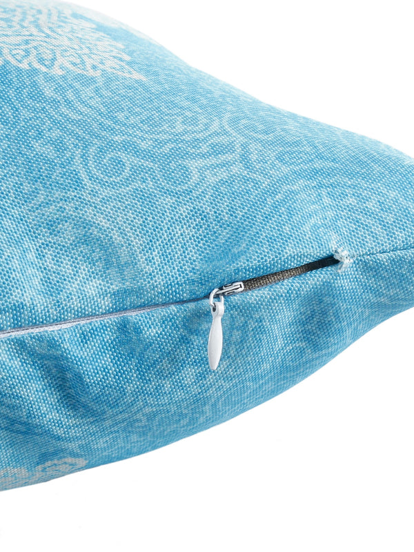 Ethnic Motifs Polyester Cushion Cover 16x16 Inch, Set of 5 - Turquoise Blue