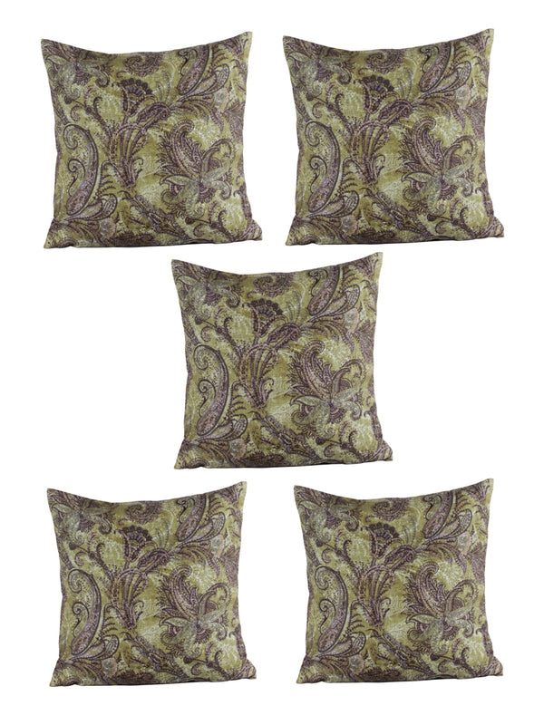 Floral Polyester Cushion Cover 16x16 Inch, Set of 5 - Green