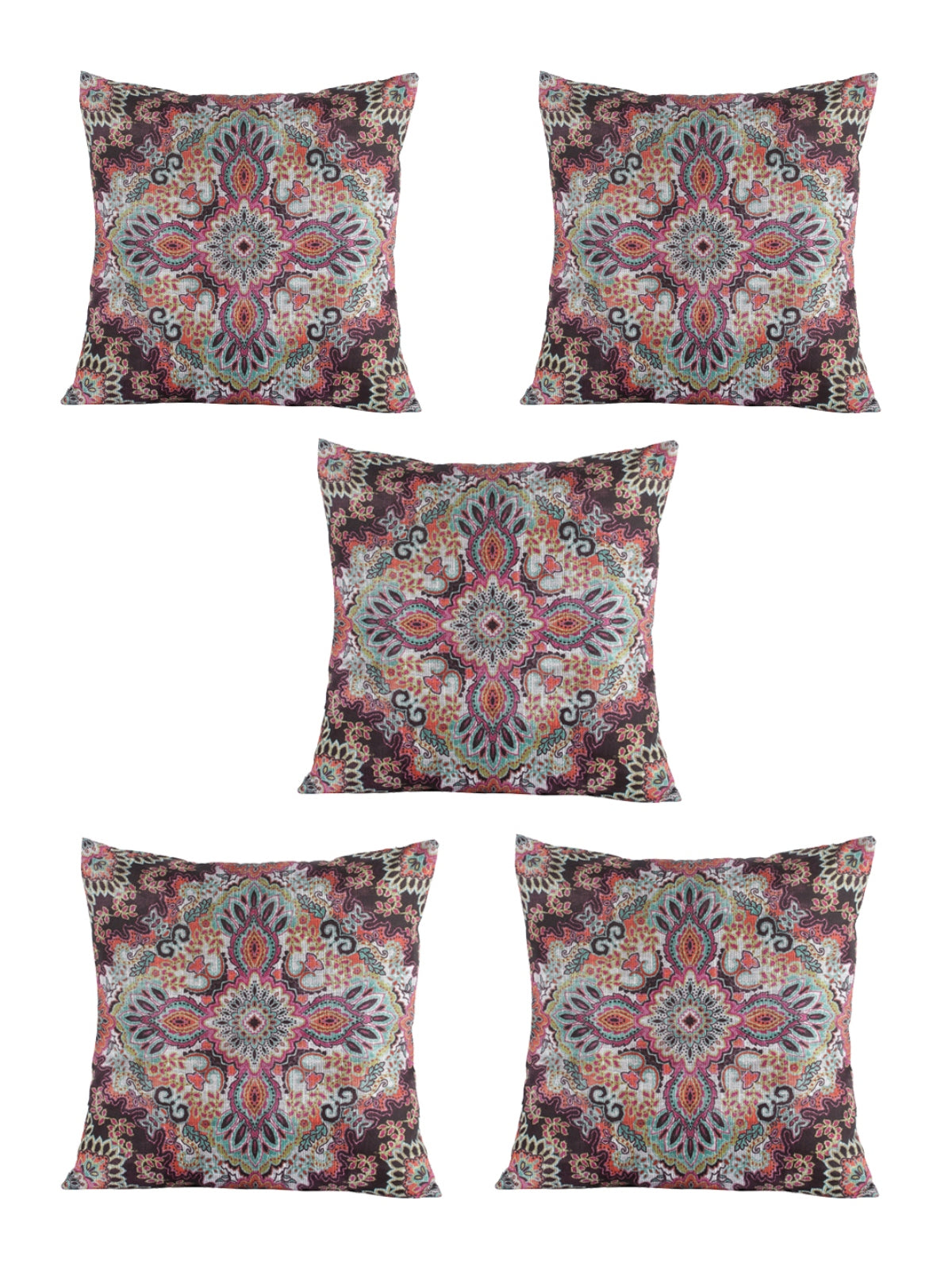 Ethnic Motifs Polyester Cushion Cover 16x16 Inch, Set of 5 - Multi