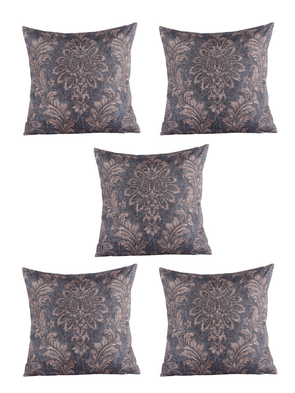 Ethnic Motifs Polyester Cushion Cover 16x16 Inch, Set of 5 - Grey and Brown