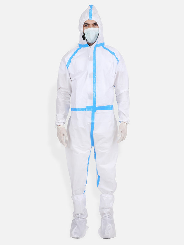 Medical PPE Safety Kit with Protective Hooded Full Body Coverall, Shoe Cover, Face Shield