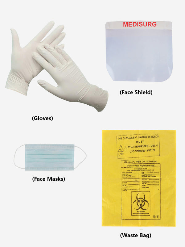 Medical PPE Safety Kit with Protective Hooded Full Body Coverall, Shoe Cover, Face Shield