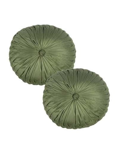Green Set of 2 Solid Patterned Round Shape Cushions