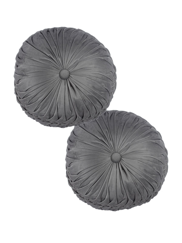 Grey Set of 2 Solid Patterned Round Shape Cushions