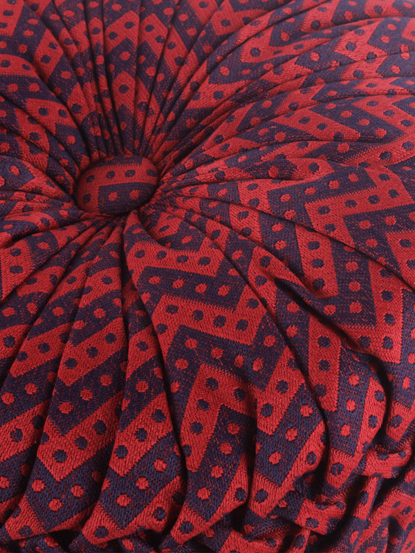 Maroon & Blue Set of 2 Geometric Patterned Round Shape Cushions