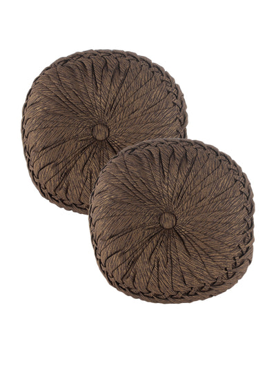 Brown Set of 2 Textured Patterned Round Shape Cushions