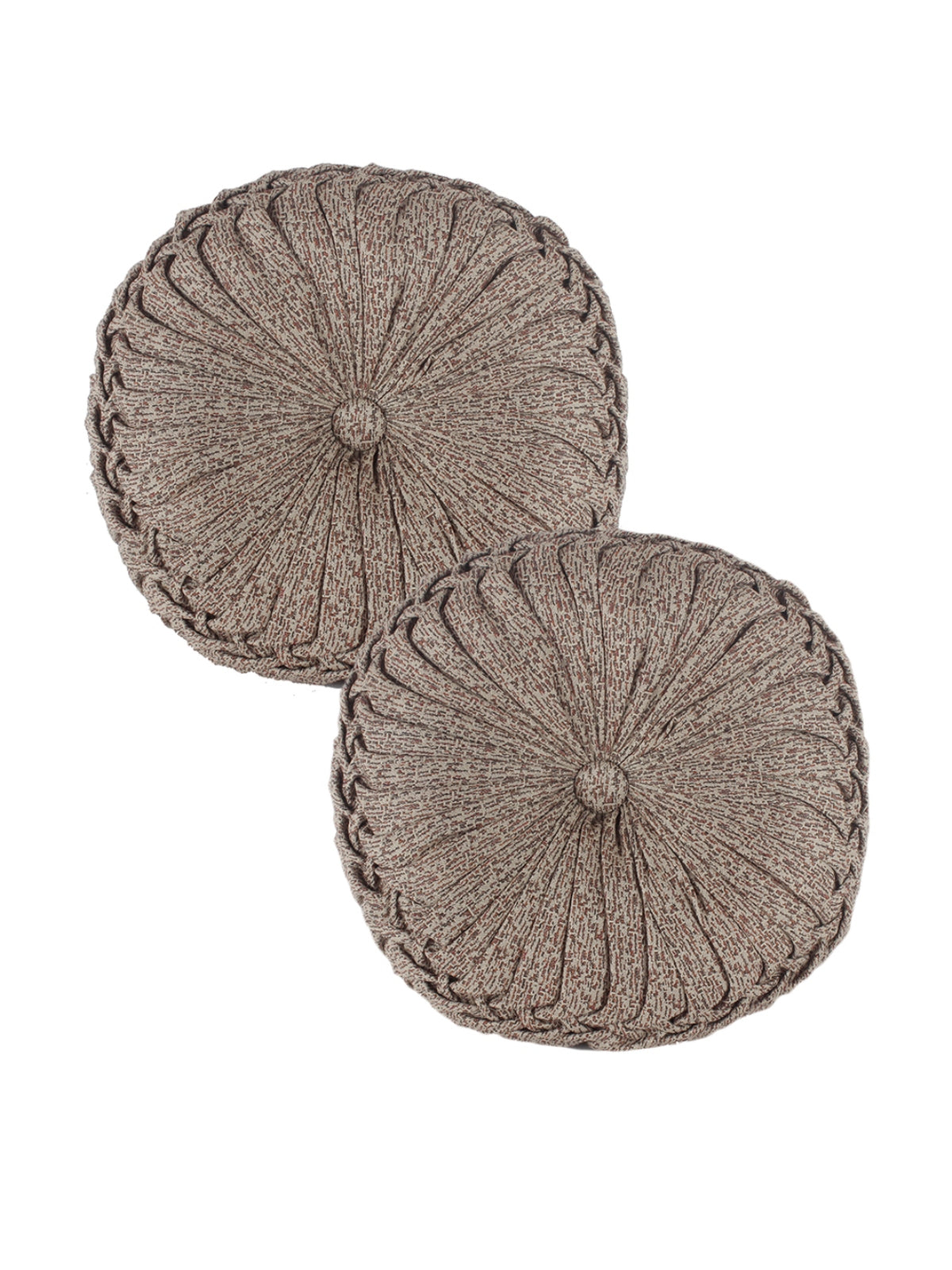 Beige & Brown Set of 2 Textured Patterned Round Shape Cushions