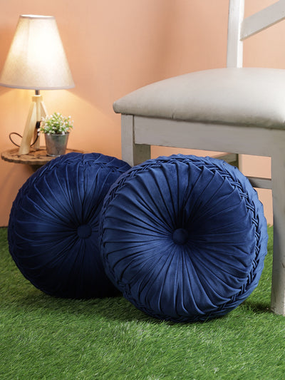 Blue Set of 2 Solid Patterned Round Shape Cushions