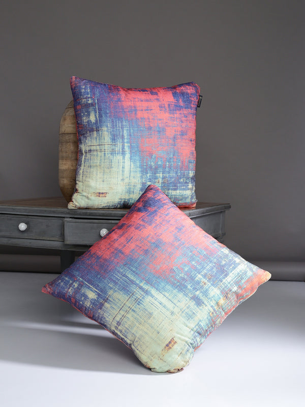 Blue and Red Set of 2 Cushion Covers 24x24 Inch