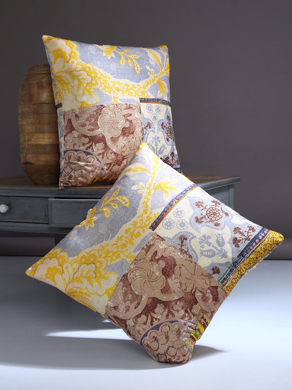 Silver and Brown Set of 2 Cushion Covers 24x24 Inch