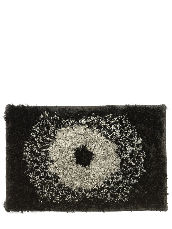 Black geometric Polyester Shaggy Anti-Skid Doormat