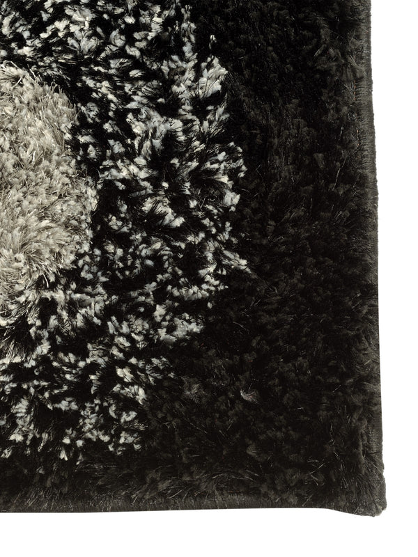 Black geometric Polyester Shaggy Anti-Skid Doormat