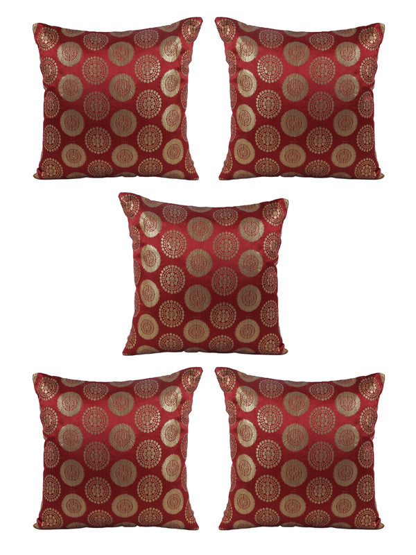 Maroon & Gold Set of 5 Polyester 16 Inch x 16 Inch Cushion Covers