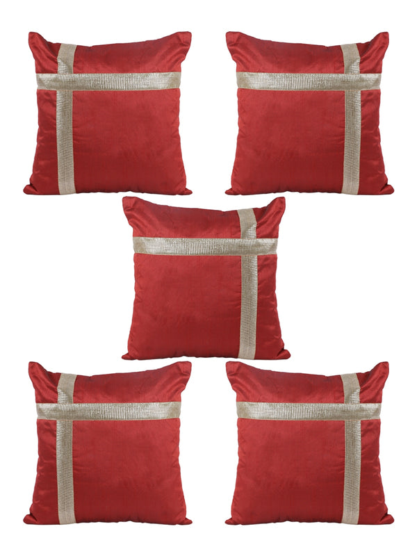 Maroon Set of 5 Polyester 16 Inch x 16 Inch Cushion Covers