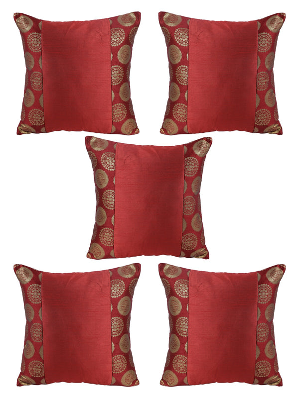 Maroon Set of 5 Polyester 16 Inch x 16 Inch Cushion Covers