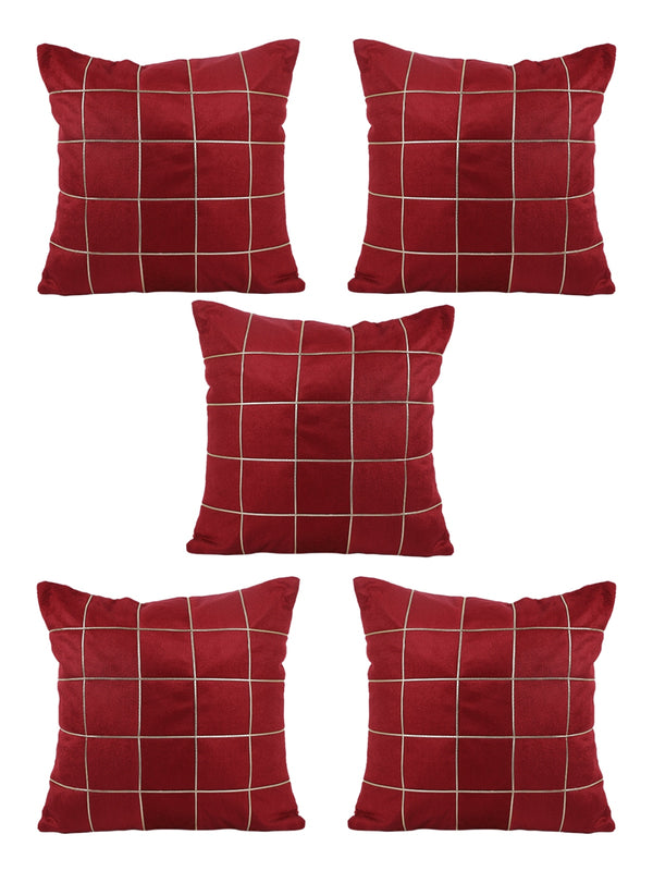 Maroon Set of 5 Polyester 16 Inch x 16 Inch Cushion Covers