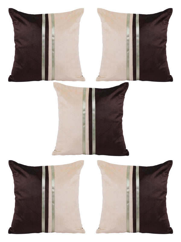 Brown & Beige Set of 5 Polyester 16 Inch x 16 Inch Cushion Covers