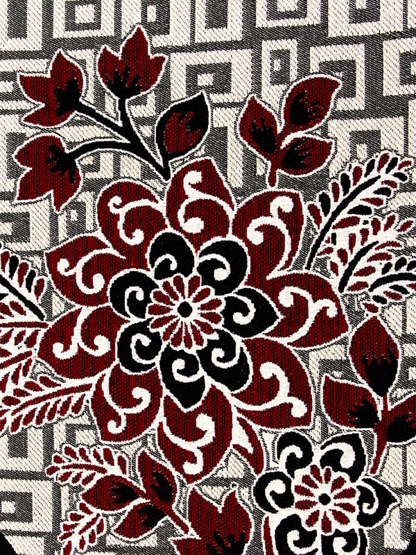 Maroon & Beige Floral Patterned 5 Seater Sofa Cover Set