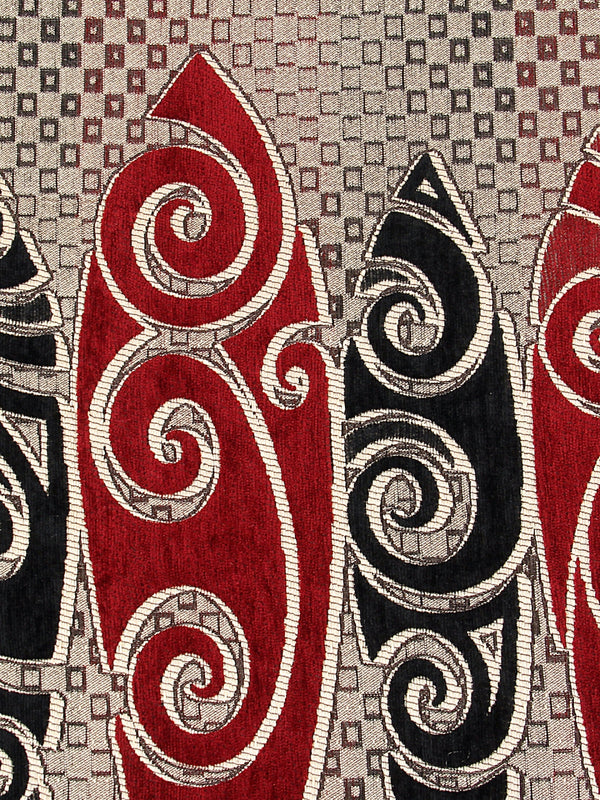 Abstact Design 5 Seater Sofa Cover Set with 6 Arms Cover, (12 Pieces) - Beige & Maroon