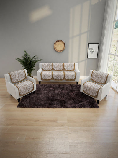 6-Pieces Brown & White Woven Design 5-Seater Sofa Covers