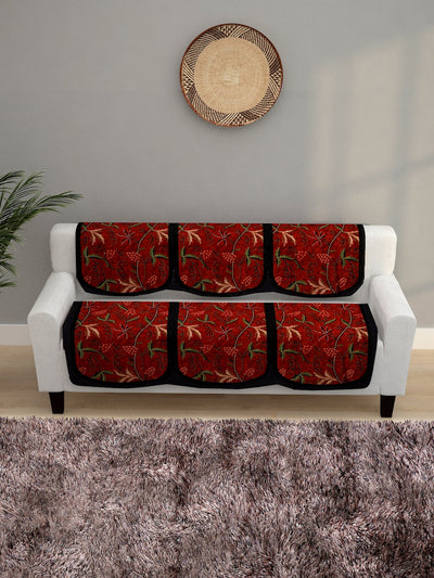 6-Pieces Red Woven Design 5-Seater Sofa Covers