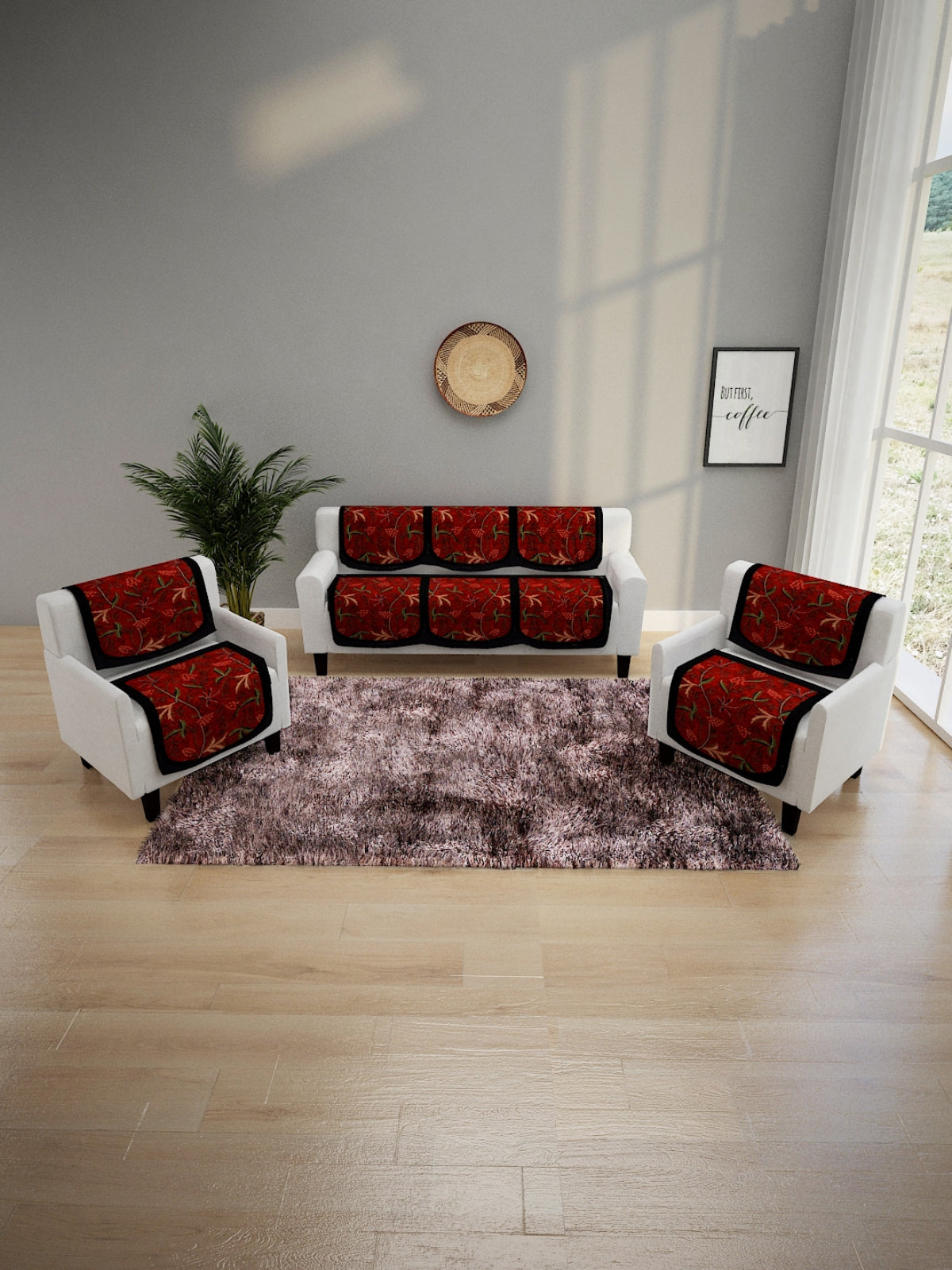 6-Pieces Red Woven Design 5-Seater Sofa Covers