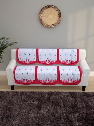 6-Pieces White & Pink Woven Design 5-Seater Sofa Covers