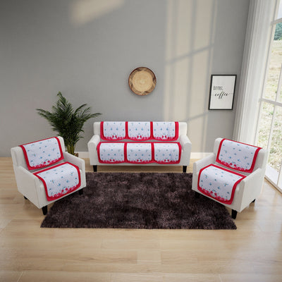 6-Pieces White & Pink Woven Design 5-Seater Sofa Covers