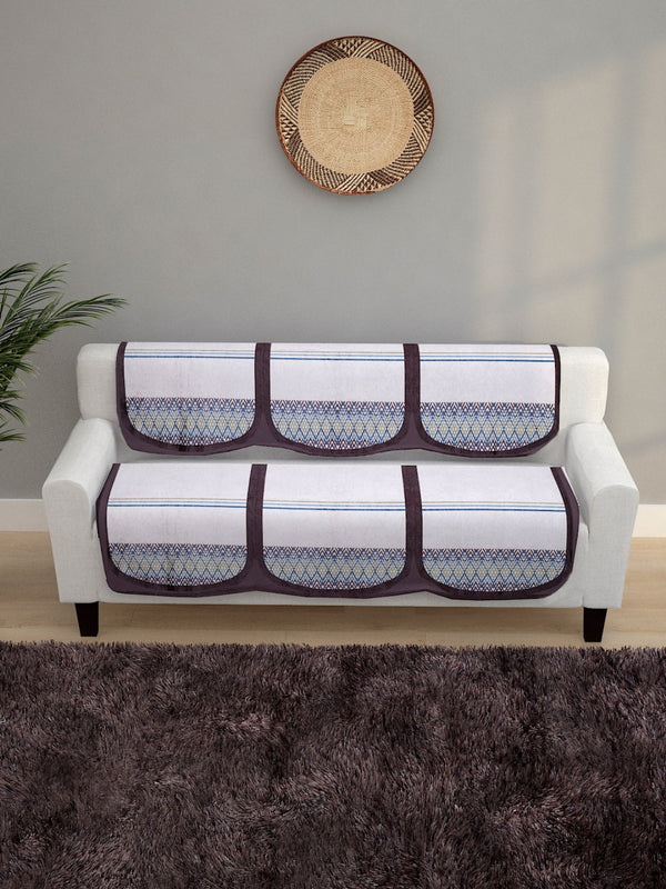 6-Pieces Off White Woven Design 5-Seater Sofa Covers